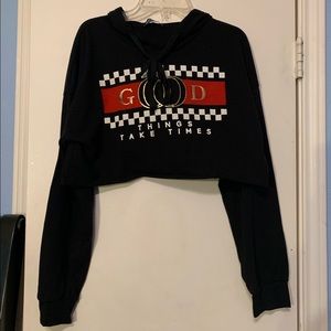 Black Cropped Graphic Hoodie